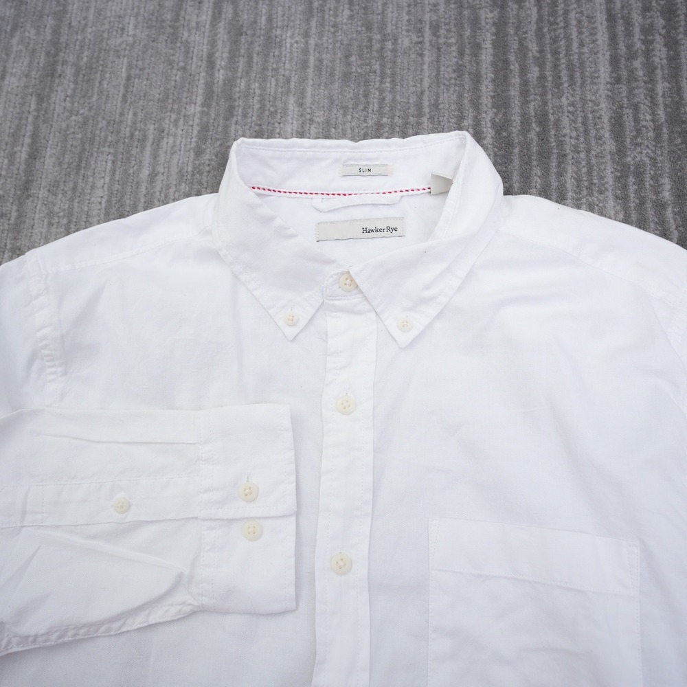 Hawker Rye Mens White Slim Fit Long Sleeve Button Down Oxford Shirt Size Medium